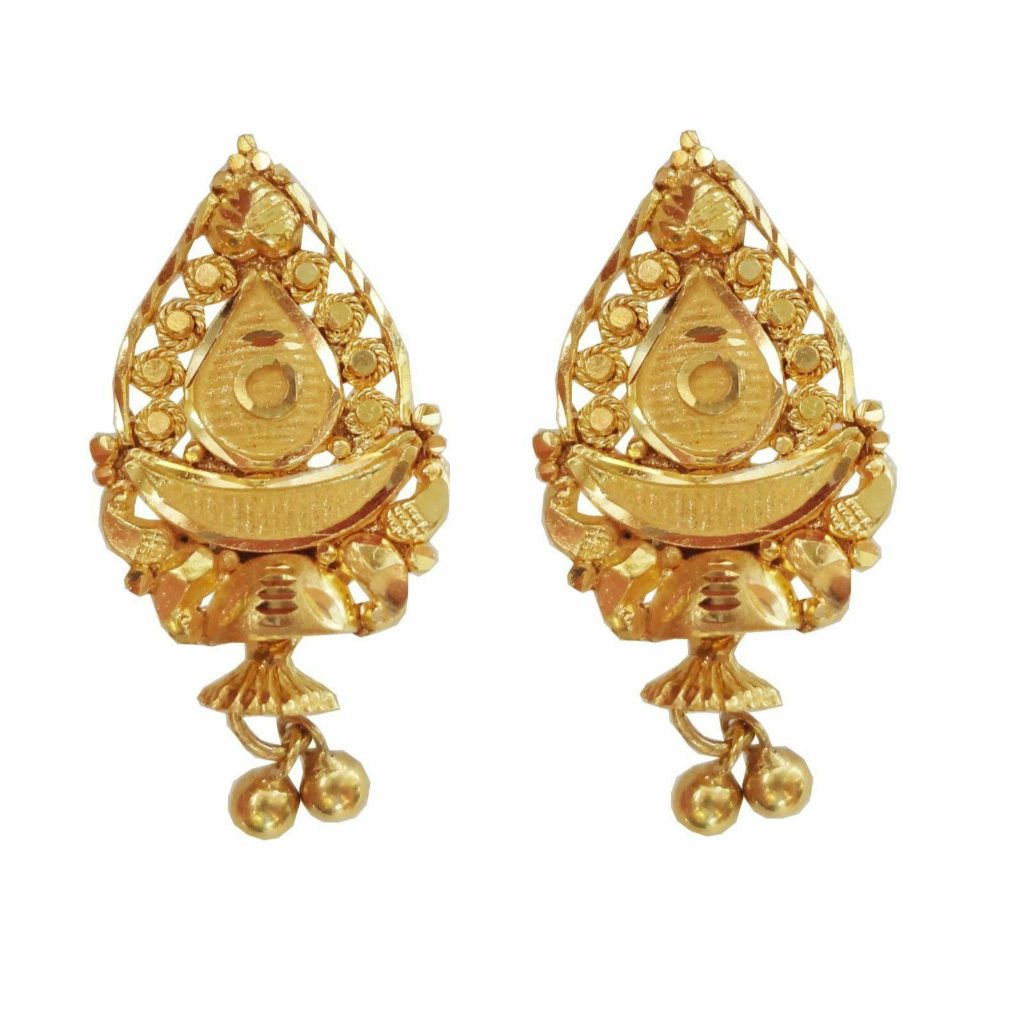 Solid 22K/18K/14K Fine Gold Certified Stamped Broad Hanging Beads Design Earring