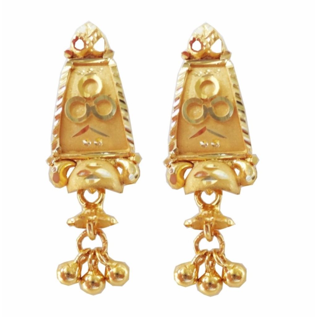 Solid 22K/18K/14K Fine Gold Certified Stamped Broad Triple Beads Design Earring