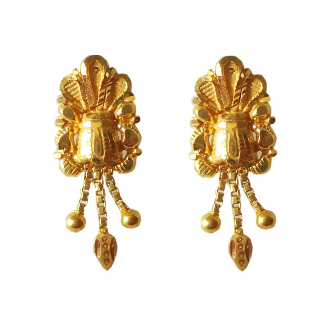 Solid 22K/18K/14K Fine Gold Certified Stamped Beautiful Carved Leaf Design Earring