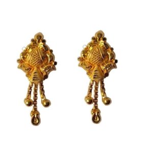 Solid 22K/18K/14K Fine Gold Certified Stamped Carved Triple Chain Design Earring