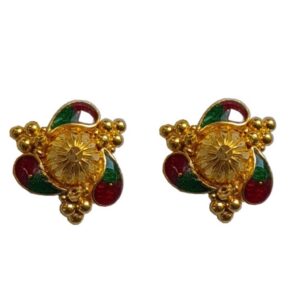 Solid 22K/18K/14K Fine Gold Certified Stamped Meena Coloured Design Earring