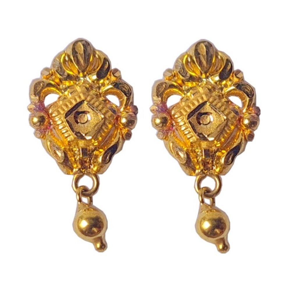Solid 22K/18K/14K Fine Gold Certified Stamped Single Bead Hanging Design Earring