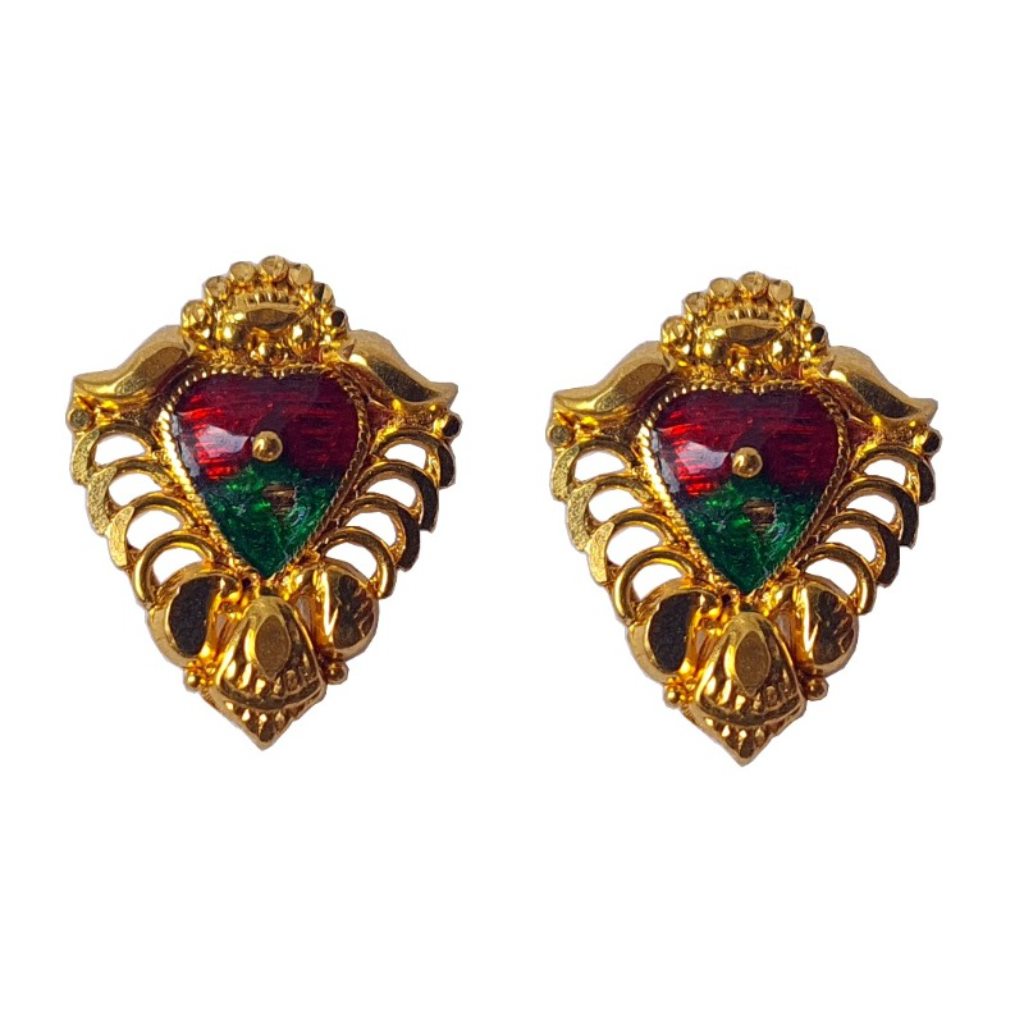 Solid 22K/18K/14K Fine Gold Certified Stamped Meena Coloured Middle Design Earring