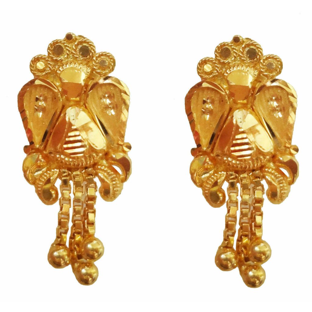 Solid 22K/18K/14K Fine Gold Certified Stamped Beautiful 3d Carved Design Earring