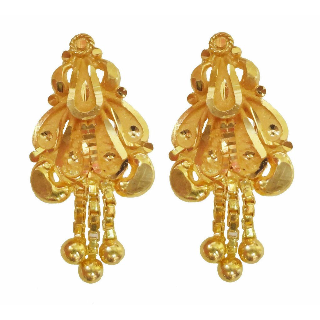 Solid 22K/18K/14K Fine Gold Certified Stamped Triple Chain Beads Design Earring