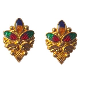 Solid 22K/18K/14K Fine Gold Certified Stamped Meena Coloured Design Earring
