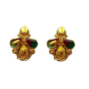 Solid 22K/18K/14K Fine Gold Certified Stamped Unique Meena Coloured Design Earring