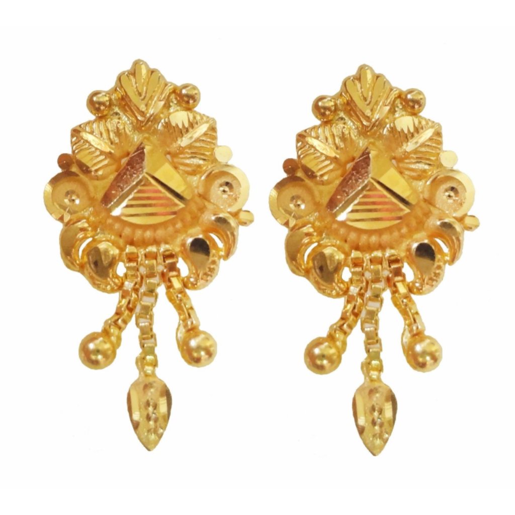 Solid 22K/18K/14K Fine Gold Certified Stamped Hanged Leaf Design Earring