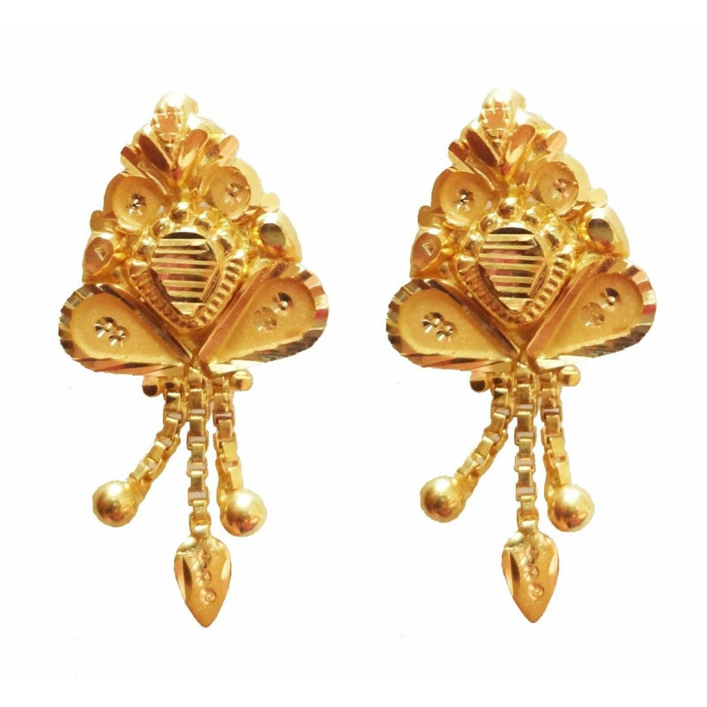 Solid 22K/18K/14K Fine Gold Certified Stamped Triangle Leaf Design Earring
