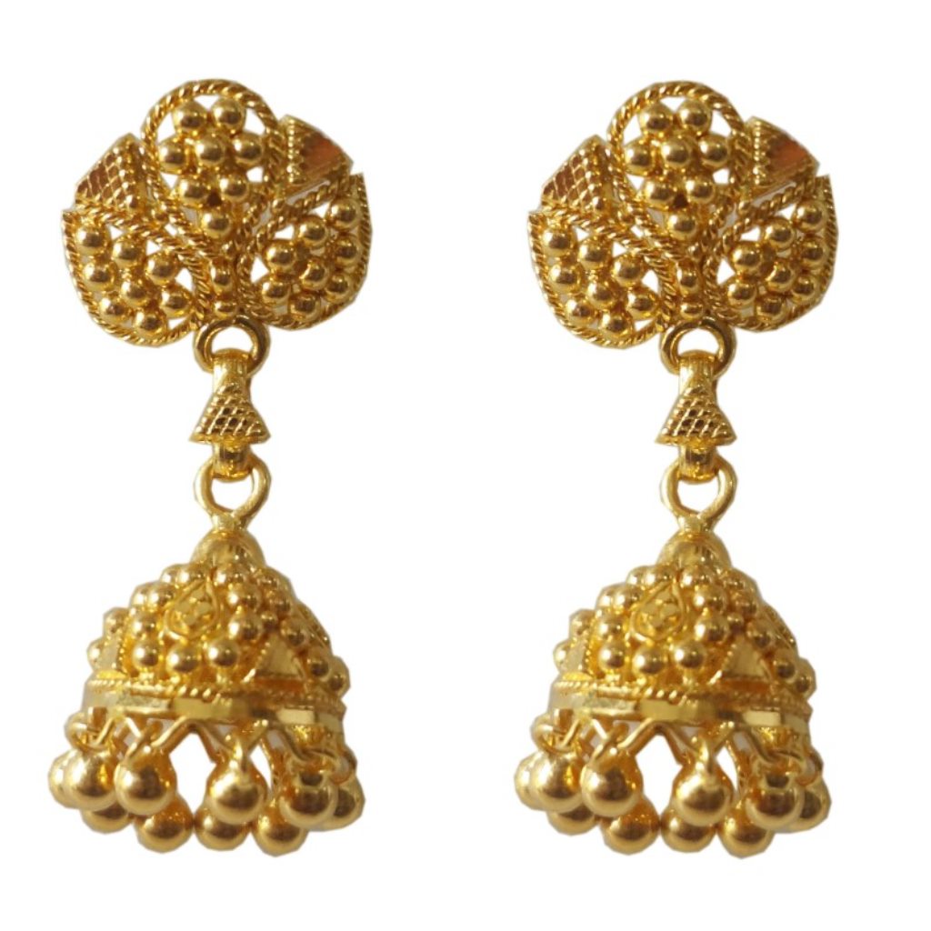 Solid 22K/18K/14K Fine Gold Certified Stamped Antique Jhumka Dangles Design Earring