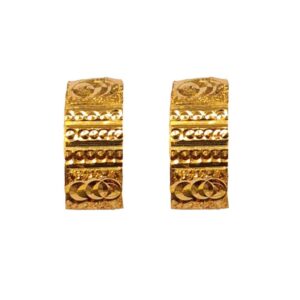 Solid 22K/18K/14K Fine Gold Certified Stamped Carved Rectangle Design Earring