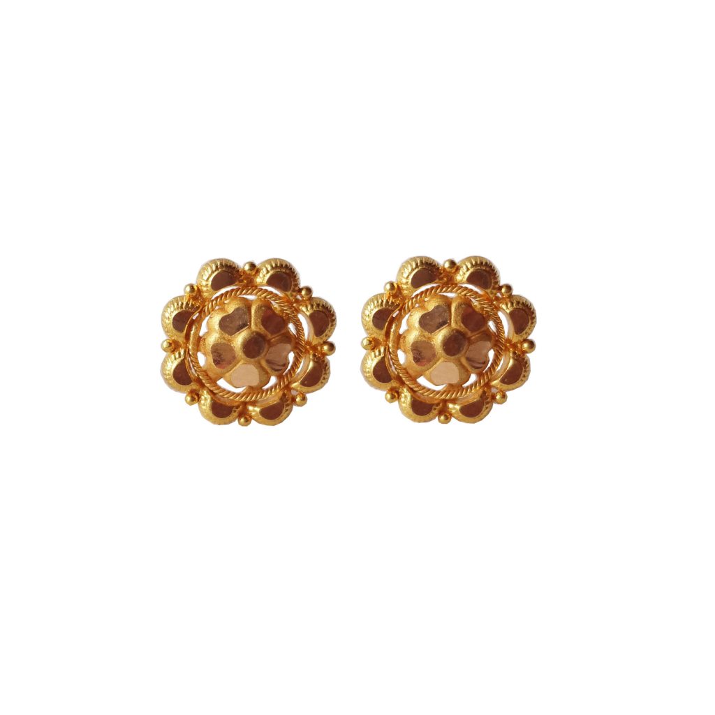 Solid 22K/18K/14K Fine Gold Certified Stamped Antique Stud Button Design Earring