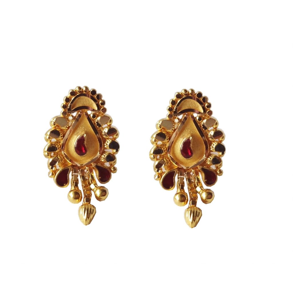 Solid 22K/18K/14K Fine Gold Certified Stamped Beautiful Chain Leaf Design Earring