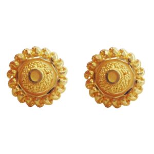 Solid 22K/18K/14K Fine Gold Certified Stamped Antique Flower Button Design Earring