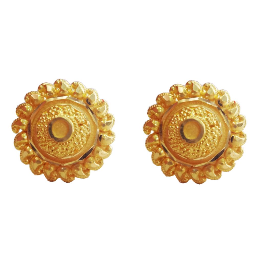 Solid 22K/18K/14K Fine Gold Certified Stamped Antique Flower Button Design Earring