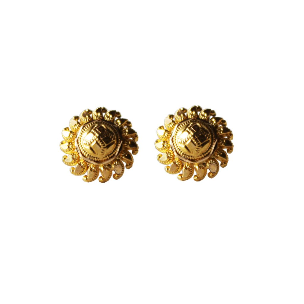Solid 22K/18K/14K Fine Gold Certified Stamped Classy Flower Button Design Earring