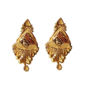 Solid 22K/18K/14K Fine Gold Certified Stamped Antique Finish Carved Design Earring