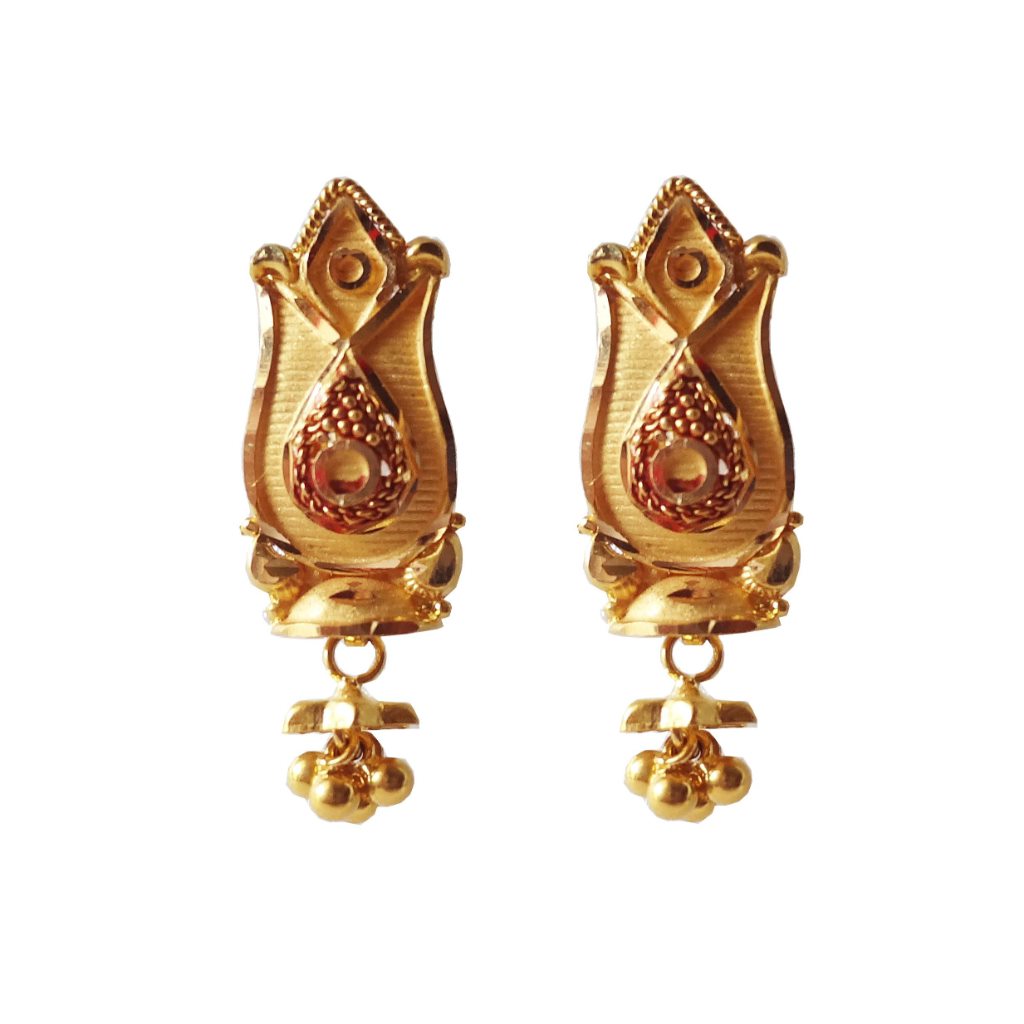 Solid 22K/18K/14K Fine Gold Certified Stamped Unique Hanged Bead Design Earring