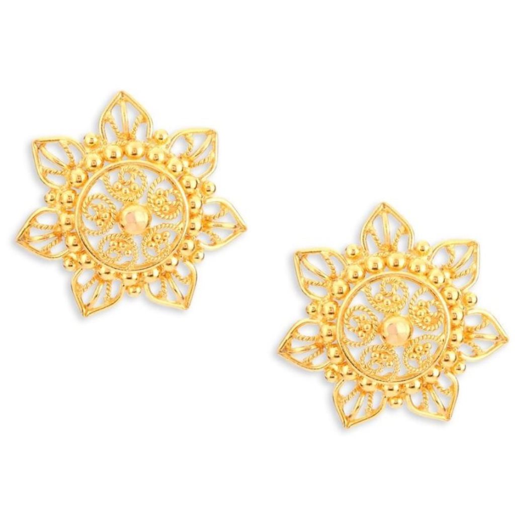 Solid 22K/18K/14K Fine Gold Certified Stamped Unique Flower Design Earring