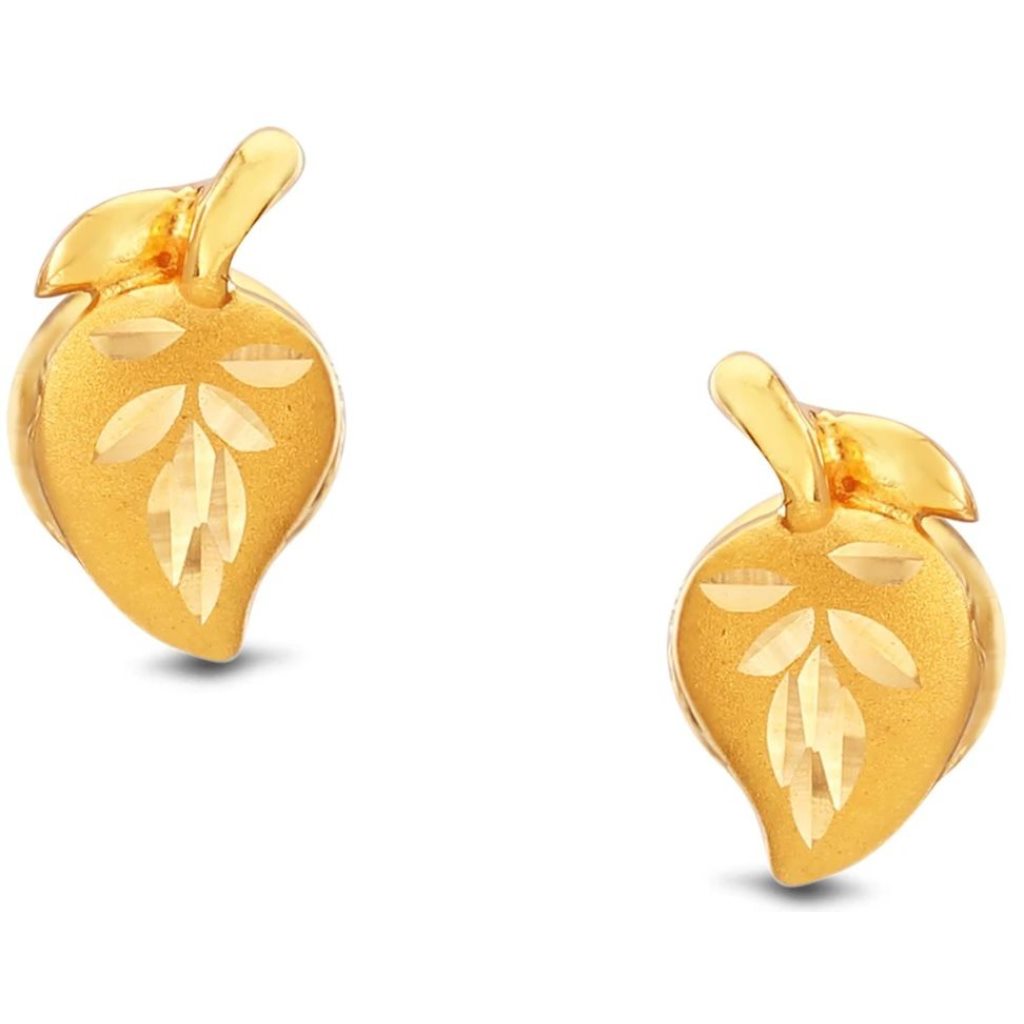 Solid 22K/18K/14K Fine Gold Certified Stamped Beautiful Carved Leaf Design Earring
