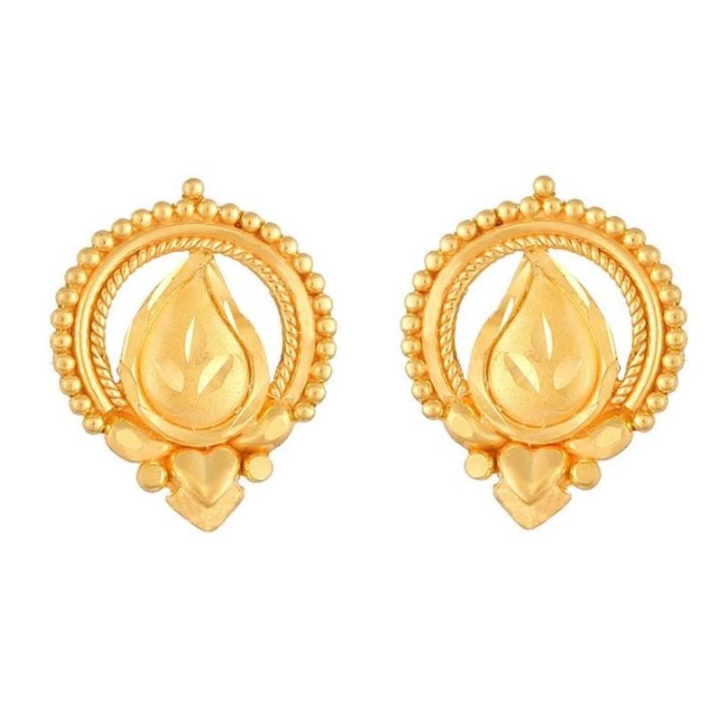 Solid 22K/18K/14K Fine Gold Certified Stamped Unique Carved Round Design Earring