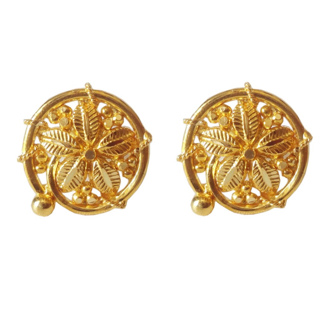 Solid 22K/18K/14K Fine Gold Certified Stamped Classy Flower Button Design Earring