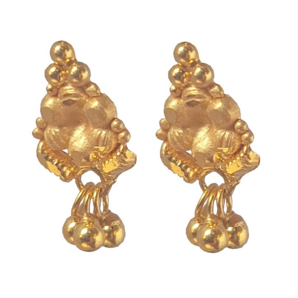 Solid 22K/18K/14K Fine Gold Certified Stamped Hanging Beads Design Hoop Earring
