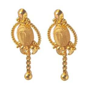Solid 22K/18K/14K Fine Gold Certified Stamped Hanging Chain Design Hoop Earring