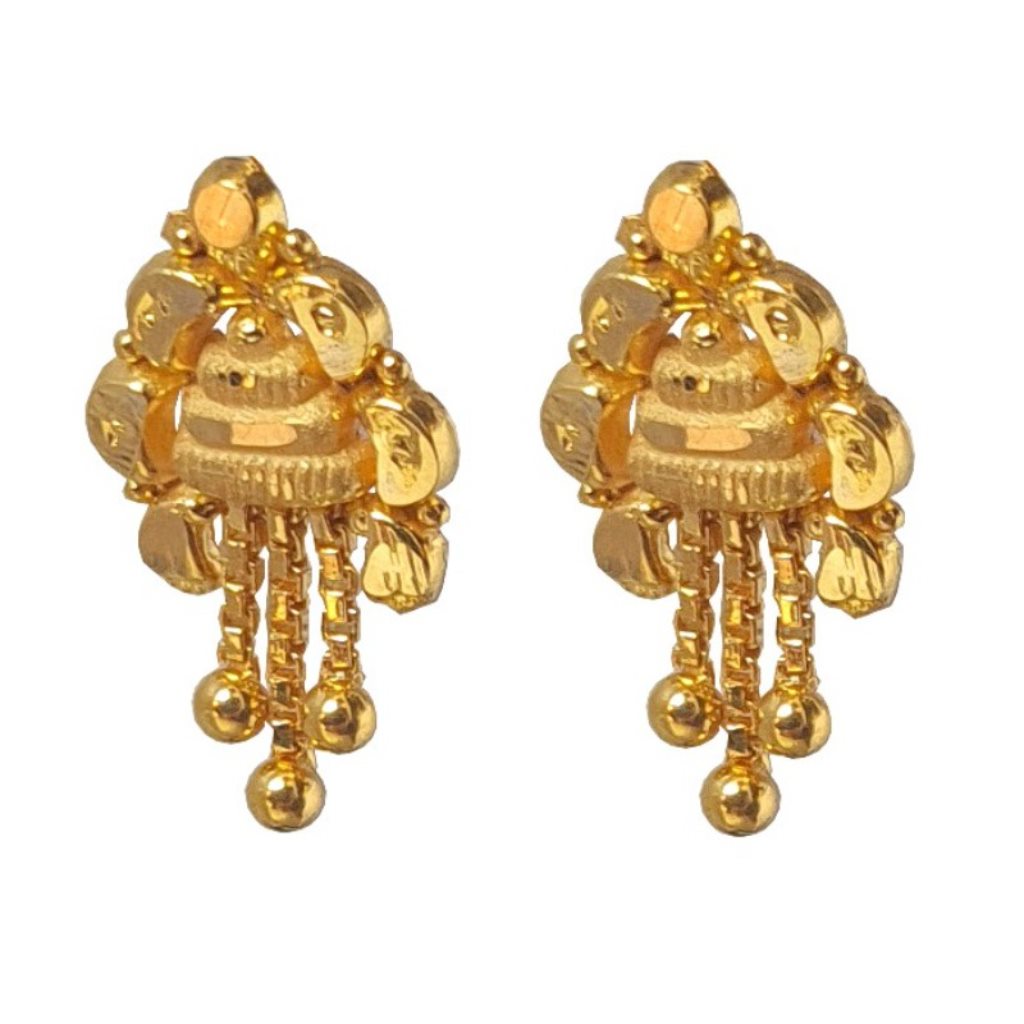Solid 22K/18K/14K Fine Gold Certified Stamped Triple Chain Design Hoop Earring