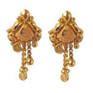 Solid 22K/18K/14K Fine Gold Certified Stamped Hanging Chain Design Hoop Earring