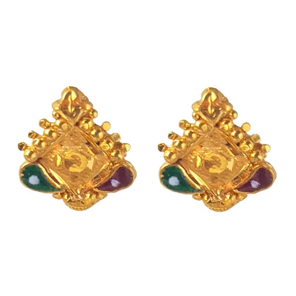 Solid 22K/18K/14K Fine Gold Certified Stamped Mina Coloured Design Hoop Earring