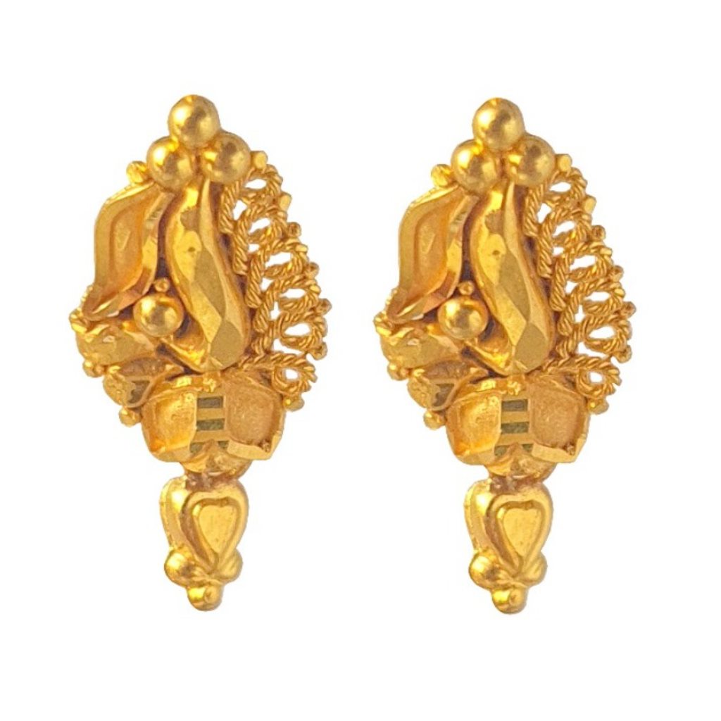 Solid 22K/18K/14K Fine Gold Certified Stamped Hanging Heart Design Hoop Earring