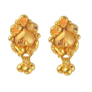 Solid 22K/18K/14K Fine Gold Certified Stamped Three Beads Design Hoop Earring