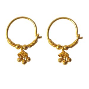 Solid 22K/18K/14K Fine Gold Certified Stamped Bell Beads Design Hoop Earring