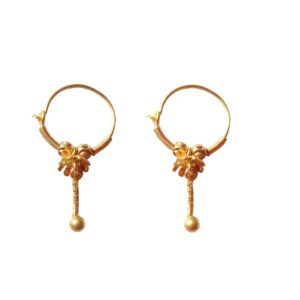 Solid 22K/18K/14K Fine Gold Certified Stamped Hanging Flower Design Hoop Earring