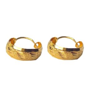 Solid 22K/18K/14K Fine Gold Certified Stamped Carved Design Hoop Earring
