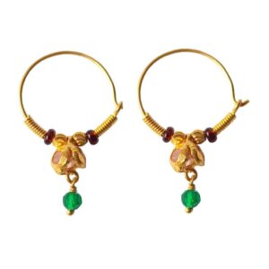Solid 22K/18K/14K Fine Gold Certified Stamped Green Stone Design Hoop Earring