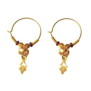 Solid 22K/18K/14K Fine Gold Certified Stamped Stone Carved Design Hoop Earring