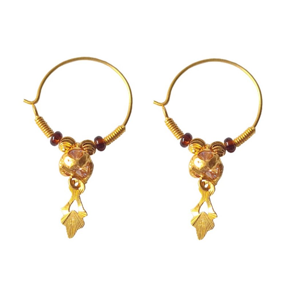 Solid 22K/18K/14K Fine Gold Certified Stamped Stone Carved Design Hoop Earring