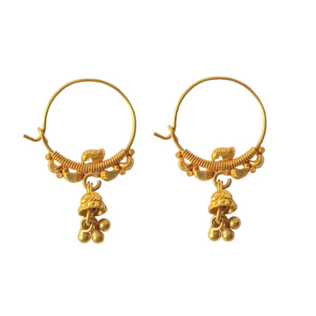 Solid 22K/18K/14K Fine Gold Certified Stamped New Double Beads Design Hoop Earring