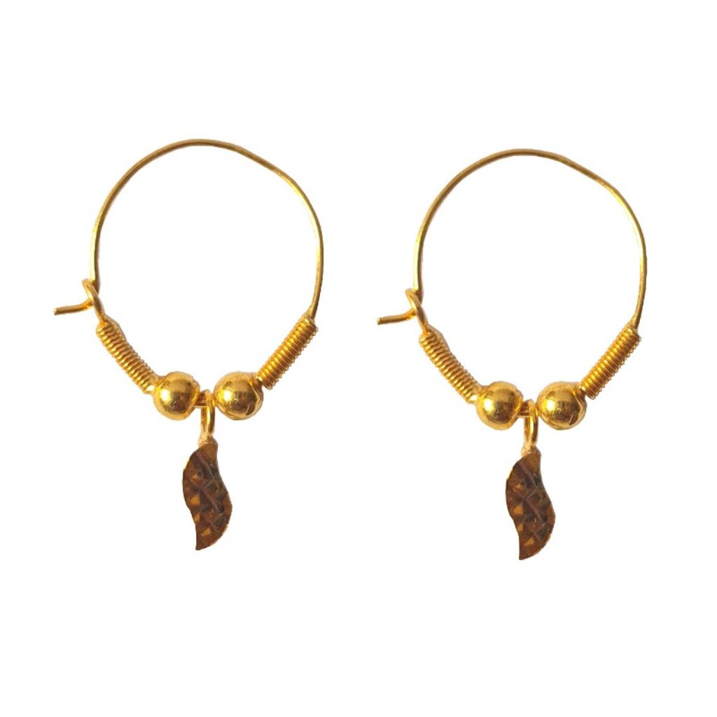 Solid 22K/18K/14K Fine Gold Certified Stamped New Hanging Leaf Design Hoop Earring