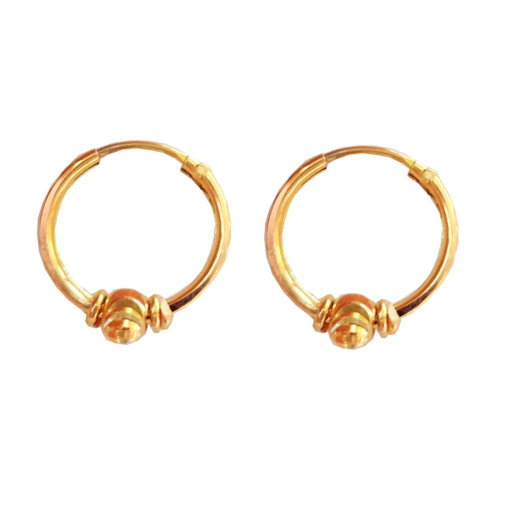 Solid 22K/18K/14K Fine Gold Certified Stamped Single Bead Design Hoop Earring