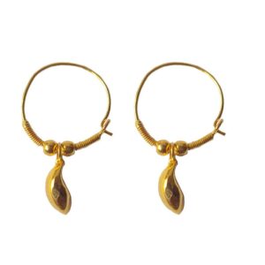 Solid 22K/18K/14K Fine Gold Certified Stamped Hanging Leaf Design Hoop Earring