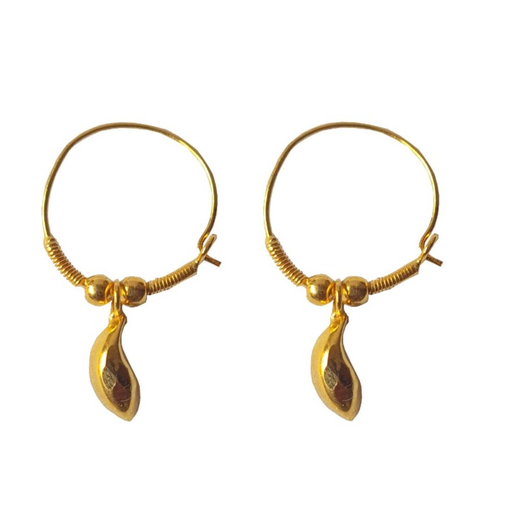Solid 22K/18K/14K Fine Gold Certified Stamped Hanging Leaf Design Hoop Earring