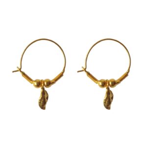 Solid 22K/18K/14K Fine Gold Certified Stamped Hanging Leaf Design Hoop Earring
