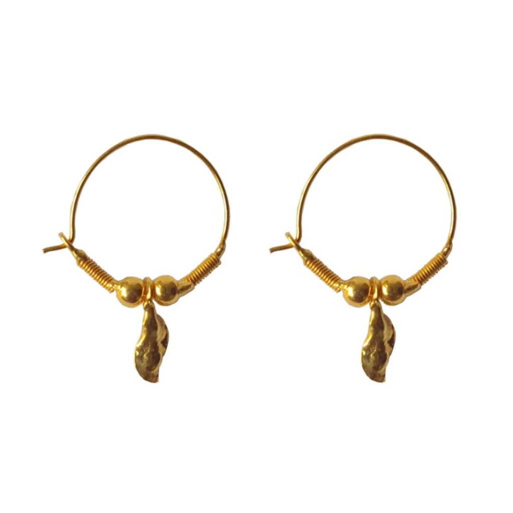 Solid 22K/18K/14K Fine Gold Certified Stamped Hanging Leaf Design Hoop Earring