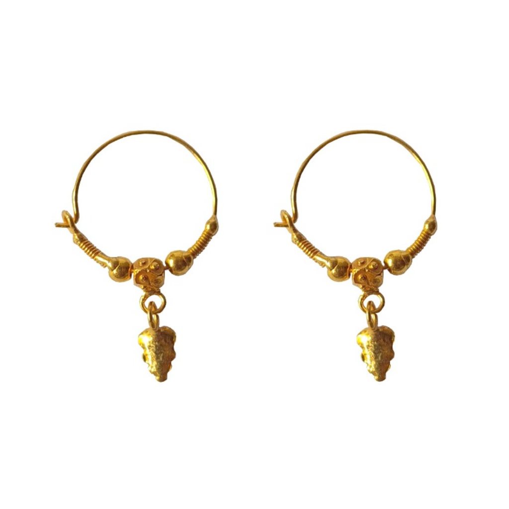 Solid 22K/18K/14K Fine Gold Certified Stamped Football Beads Design Hoop Earring