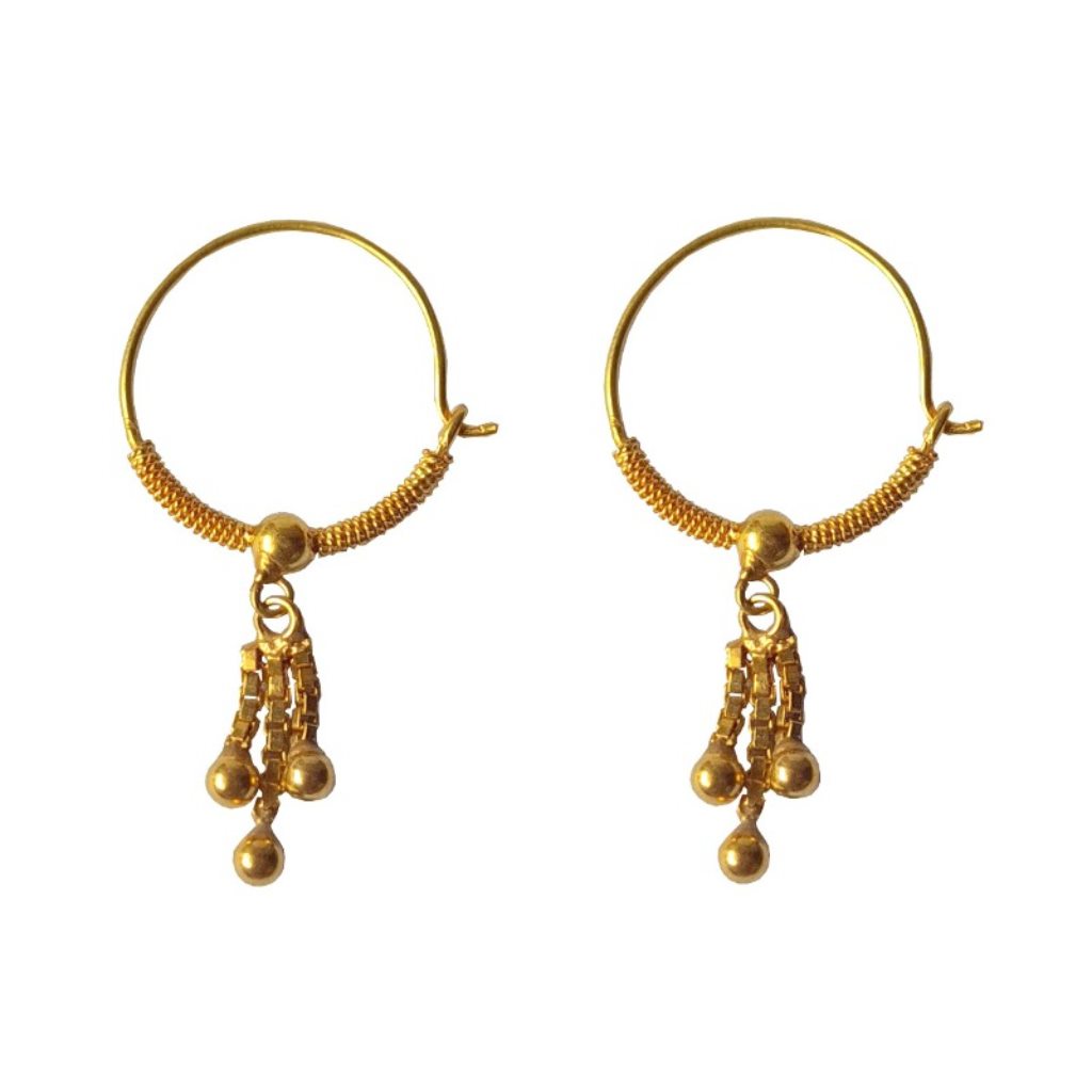 Solid 22K/18K/14K Fine Gold Certified Stamped Triple Chain Design Hoop Earring
