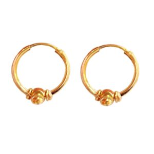 Solid 22K/18K/14K Fine Gold Certified Stamped Single  Bead Design Hoop Earring