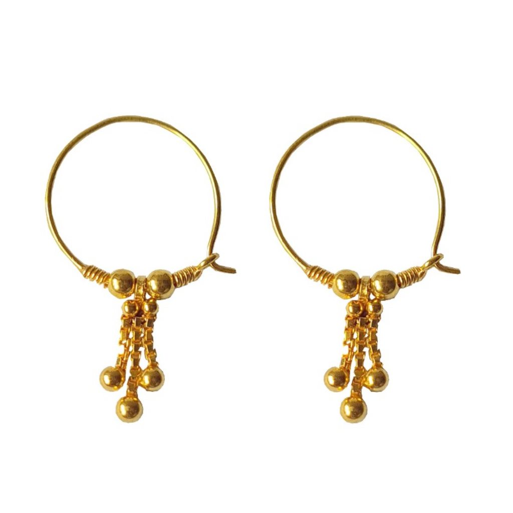 Solid 22K/18K/14K Fine Gold Certified Stamped Triple Chain Design Hoop Earring